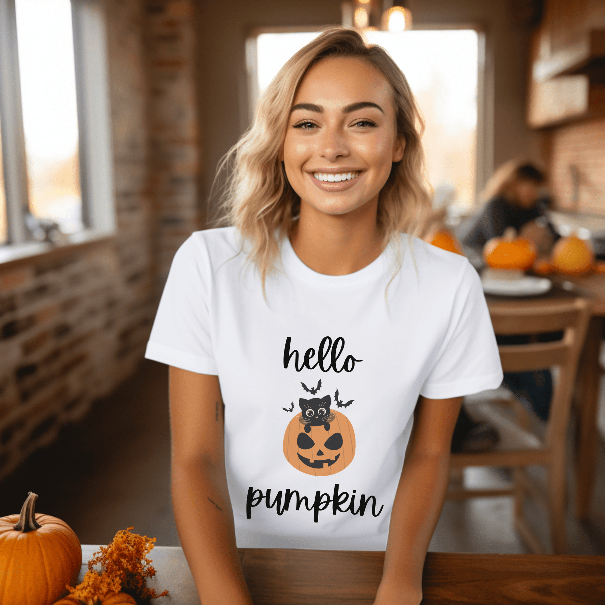 Hello Pumpkin - Halloween Cat Pumpkin T-Shirt - The Pura Vida Co.