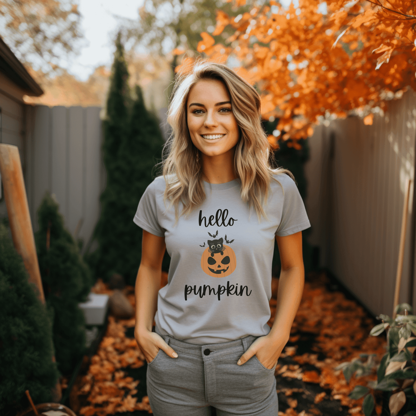 Hello Pumpkin - Halloween Cat Pumpkin T-Shirt - The Pura Vida Co.