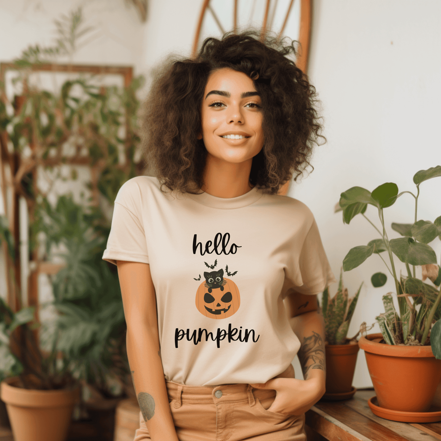 Hello Pumpkin - Halloween Cat Pumpkin T-Shirt - The Pura Vida Co.